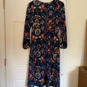 Lulus Navy Blue Floral Long Sleeve MIDI Dress